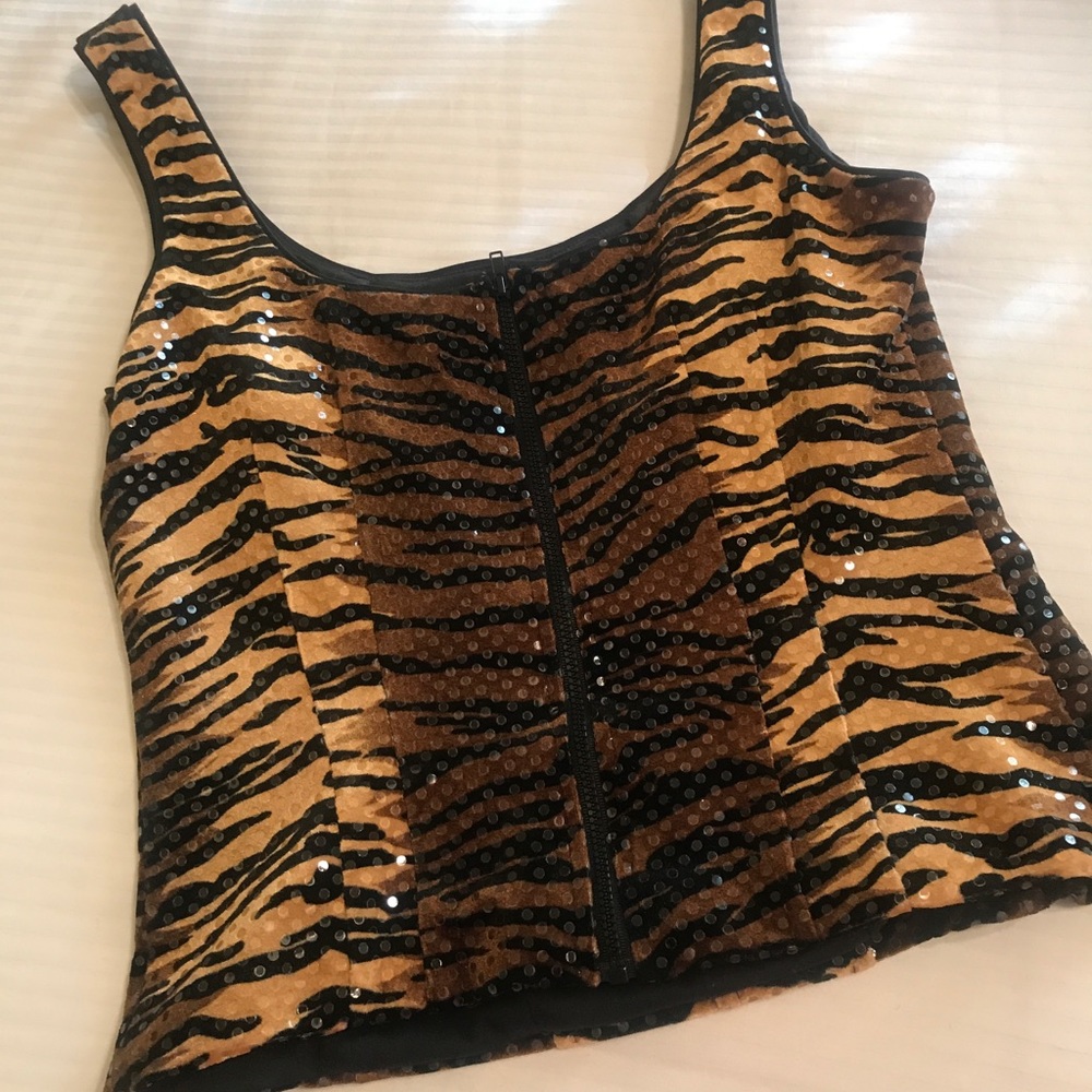 Velvet and sequin tiger print top